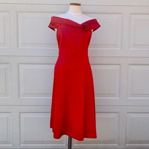 Red Satin Off the Shoulder Dress